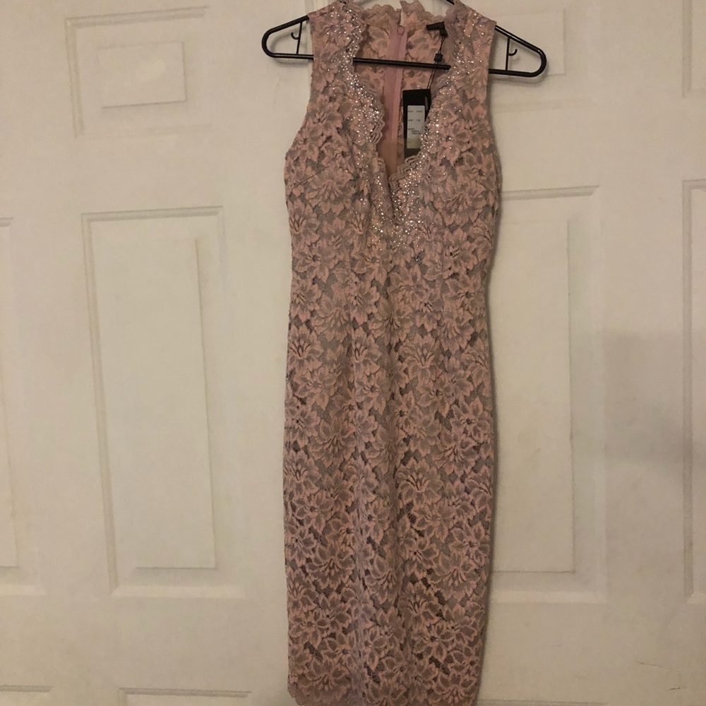 Beautiful pale pink and silver lace midi dress. - Picture 3 of 4